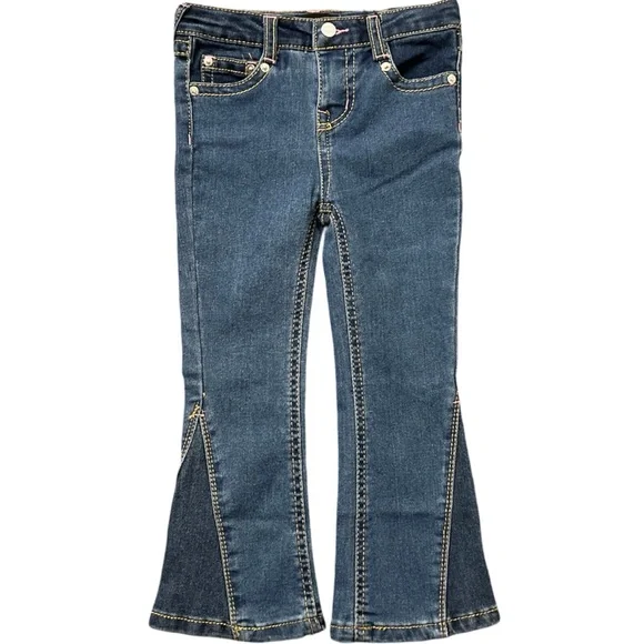 True Religion Girls Joey Flare Jeans high rise Pink Stitching Size 5 NWT
